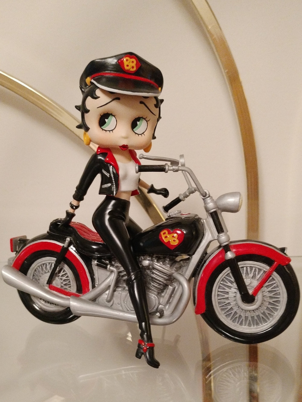 Betty Boop Black and Red Motorcycle Figure with Silver Accents
